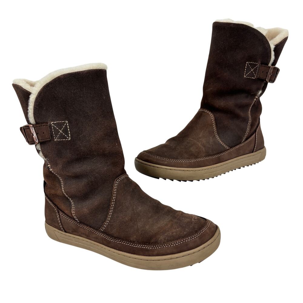 Birkenstock Woodbury Boots EU 37‎ Brown Suede Shearling Lined Side Zip Winter
